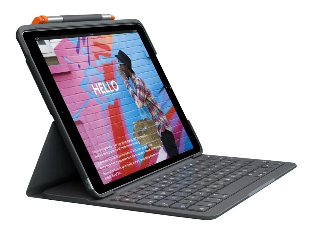 Logitech Slim Folio - Näppäimistö and folio case - ND - oxford Harmaa - Näppäimistö & Foliosetti - Pohjoismainen - Harmaa