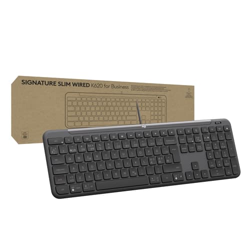 Logitech Signature Slim K620 For Business, Täysikokoinen (100 %), Langallinen, USB, Näppäimen saksikytkin, QWERTY, Grafiitti