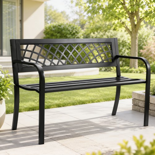 VEVOR Outdoor Bench, 46 inches Metal Garden Bench for Outdoors, 480 lbs Load Capacity Bench, Outdoor Garden Park Bench with Backrest and Armrests, Patio Bench for Garden, Park, Yard, Front Porch