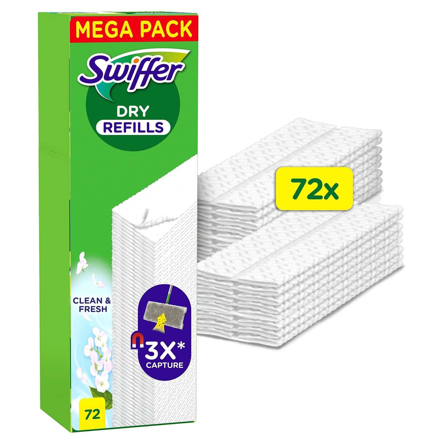 Swiffer Dry Clean & Fresh Lattiamopin Täyttöliinat - 72 kpl