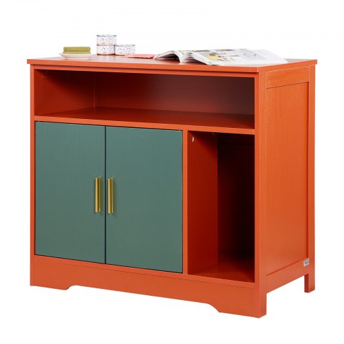 VEVOR Cat Litter Box Enclosure, 79.2 cm Hidden Litter Box Cabinet with Shelf & Storage, Modern Style Indoor Cat Washroom, Wooden Kitty House Furniture End Table, Fit Most Litterboxes, Red & Green