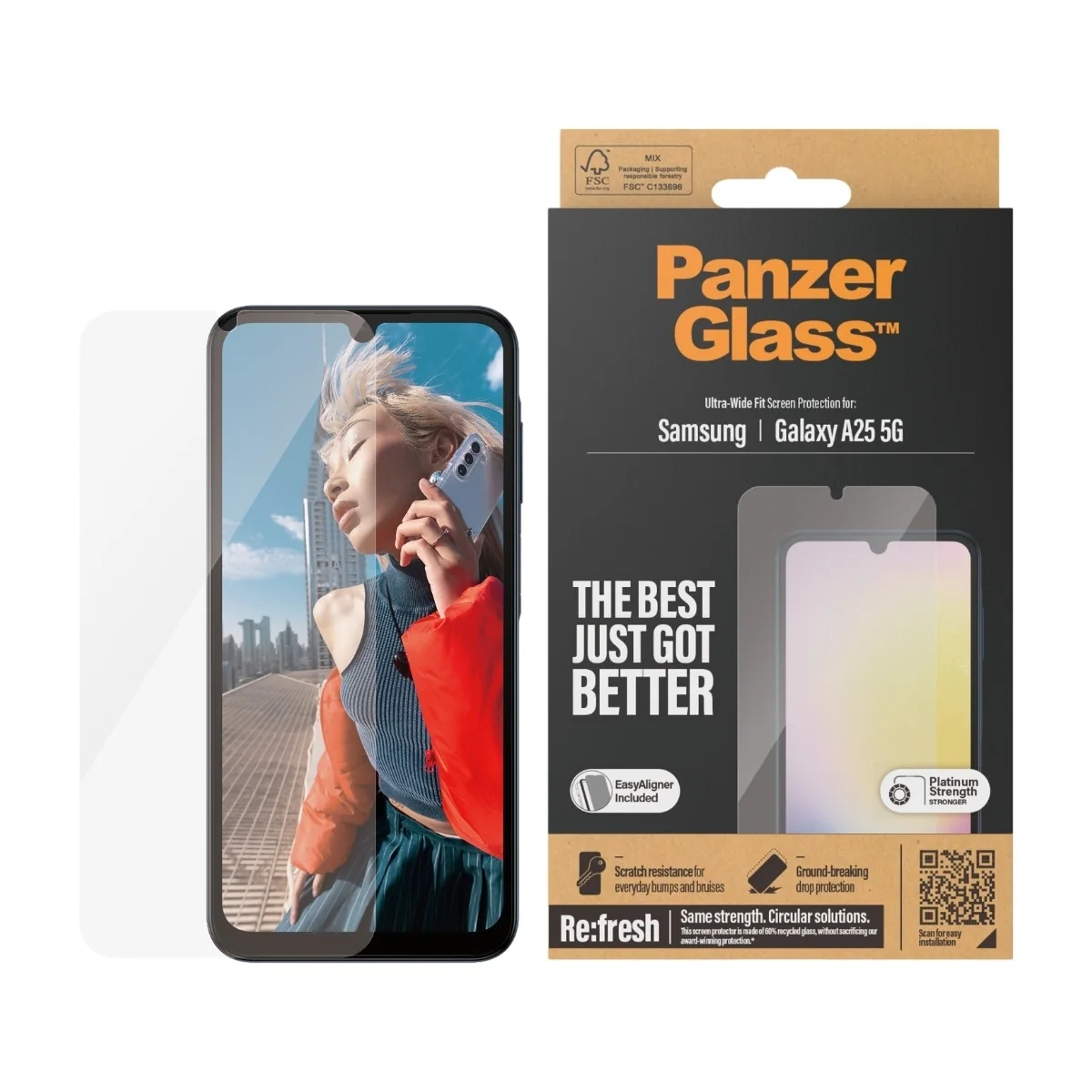 PanzerGlass Samsung Galaxy A25 5G näytön suojalasi Ultra-Wide Fit mukana sovitin