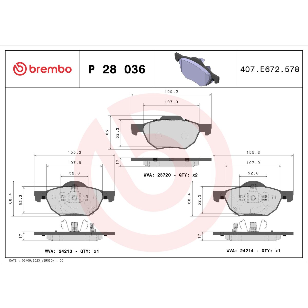 Jarrupalat, levyjarru BREMBO P 28 036