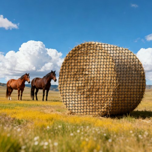 VEVOR Round Bale Hay Net, 1.8 x 1.8 x 1.8 m, 42 x 42 mm Holes, PE Material, Knotless Design, with Zip Ties, Needle Shuttle, Repair Twine and Storage Bag, Slow Feeder Round Bale Net for Horses