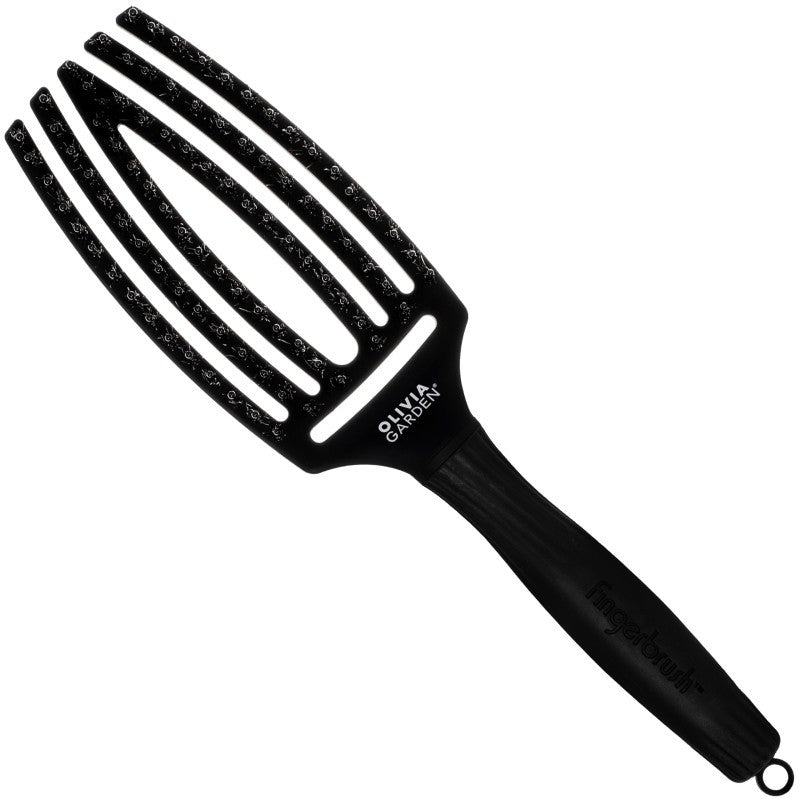 Olivia Garden Finger Brush Combo Medium, karjun harjaksilla varustettu harja, eri värejä Full Black | Täysin musta