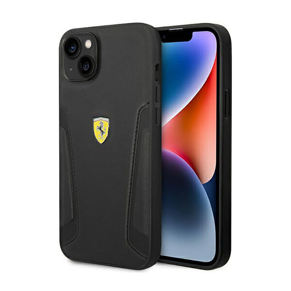 Ferrari Leather Stamp Sides Case for iPhone 14 Plus - Black