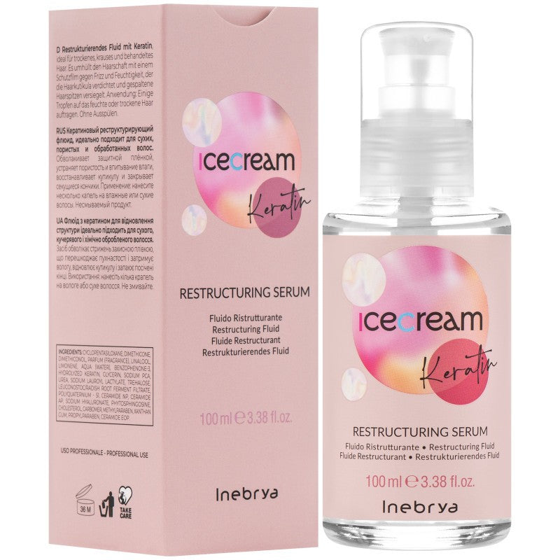 Inebrya Ice Cream Keratin -seerumi hiusten uudelleenrakentamiseksi - 100 ml