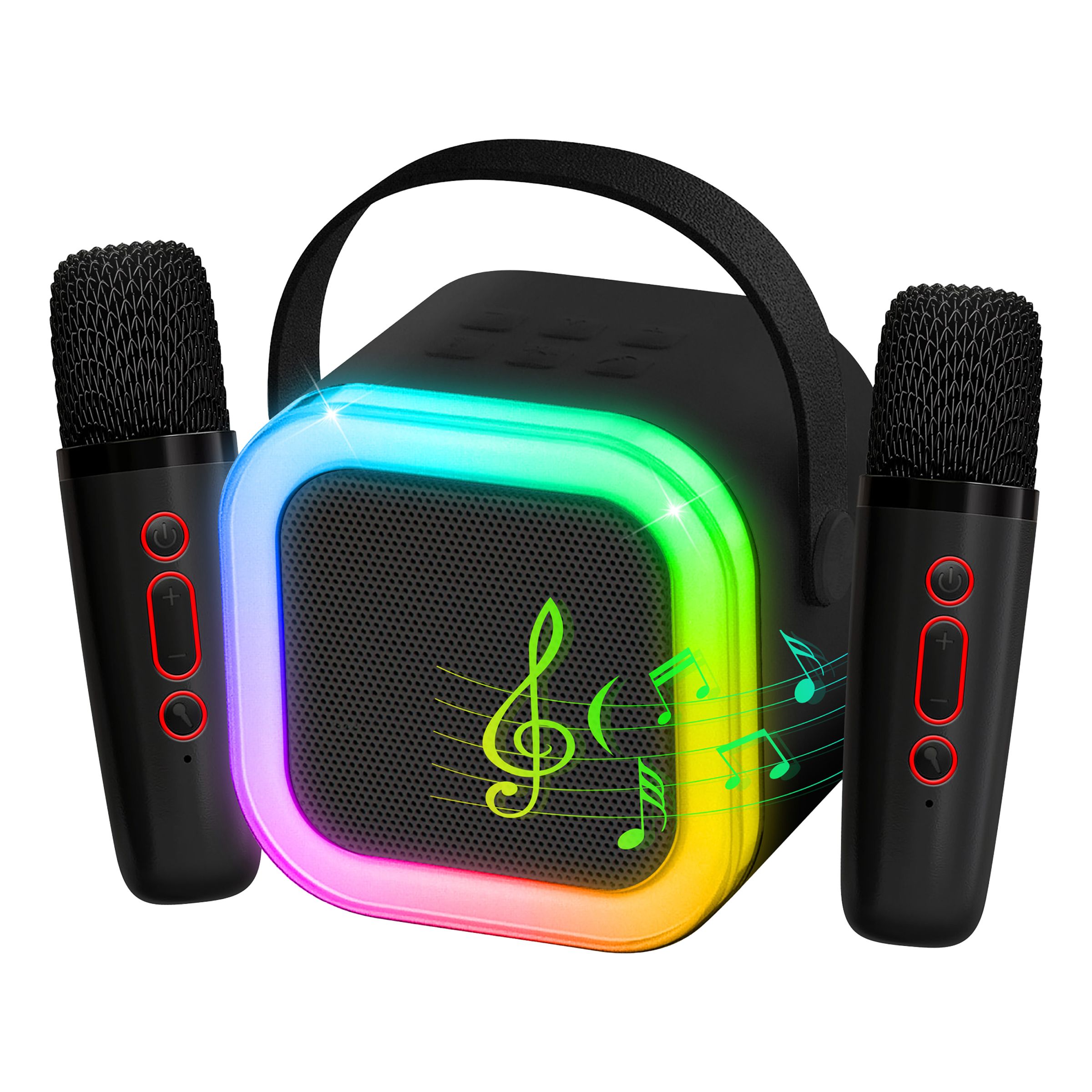 Karaoke Bluetooth-kaiutin LED-valoilla ja mikrofoneilla