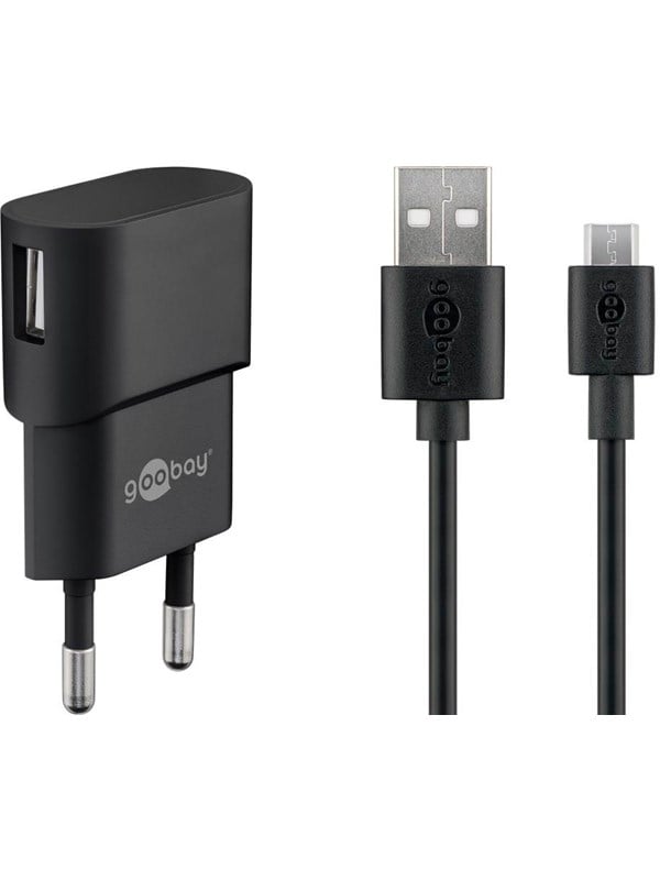Goobay Micro-USB laddningssats (5 W) Strömförsörjning med Micro-USB-kabel 1 m (svart)