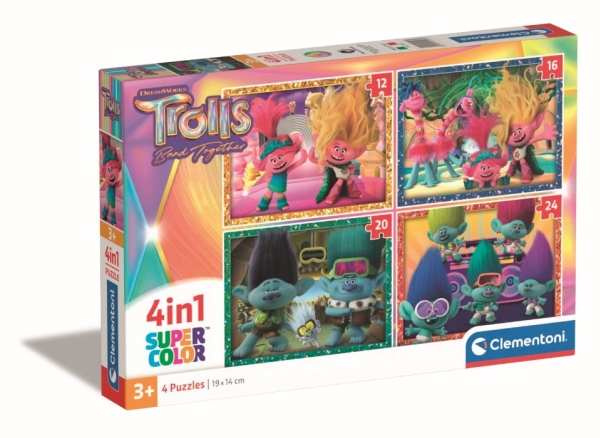 Palapeli 4w1 Super Kolor Trolls 3