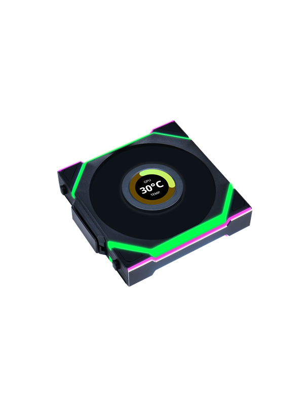 Lian Li UNI FAN SL Wireless LCD Reverse Blade PWM ARGB -tuuletin, nestelaakeri, 120 mm, musta