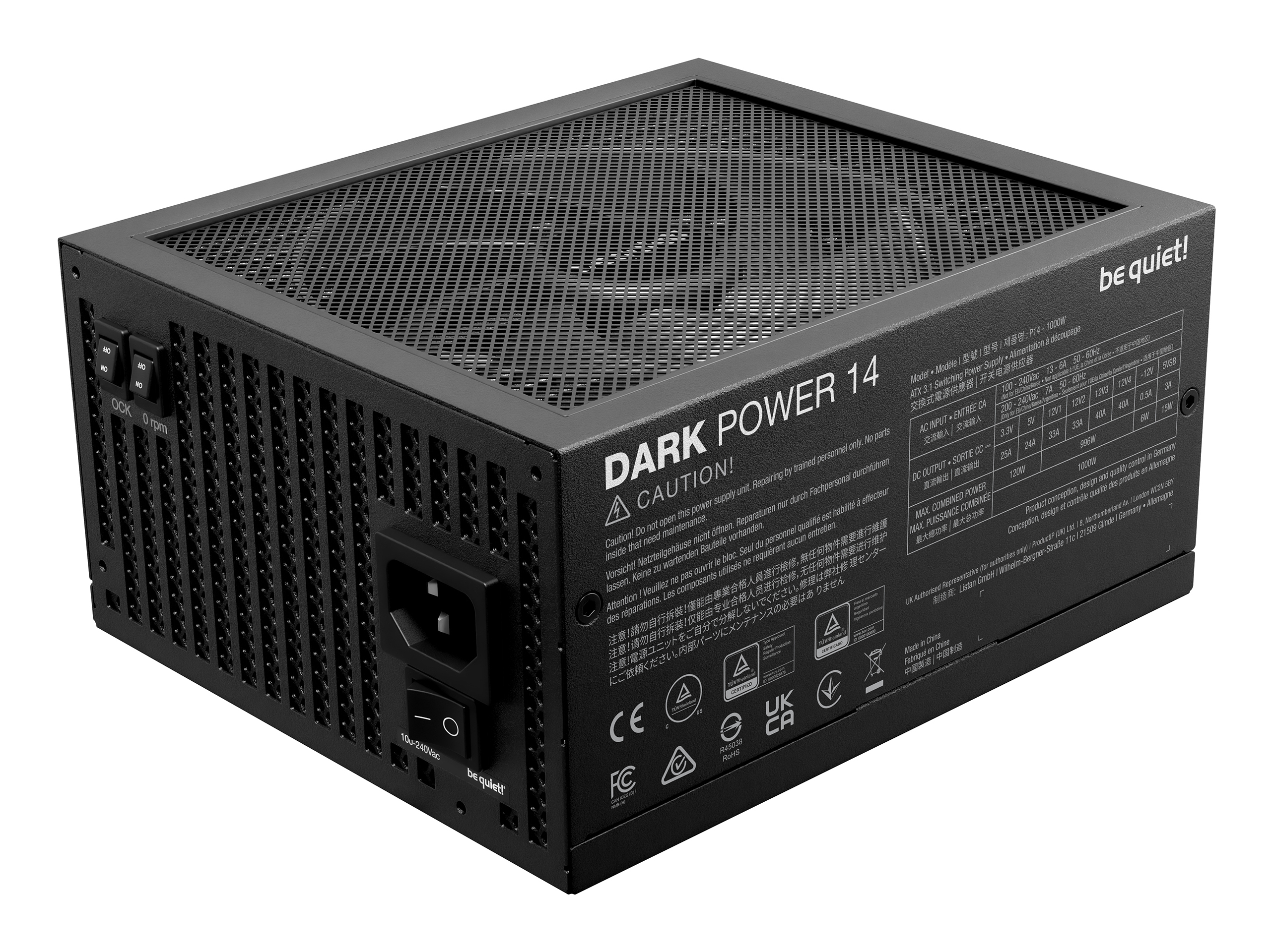 be quiet! Dark Power 14 Virtalähde - 1000 Watt - 140 mm - ATX 3.1 - 80 Plus Titaani sertifioitu