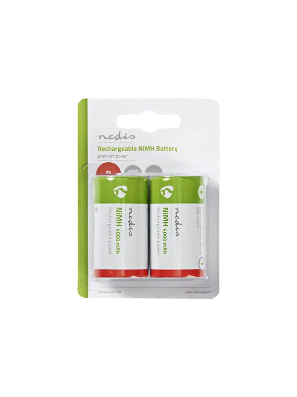 Nedis Ladattava Ni-MH-Akku D | 1.2 V DC | 4000 mAh | Esiladattu | 2 Kpl pakkaus | HR20