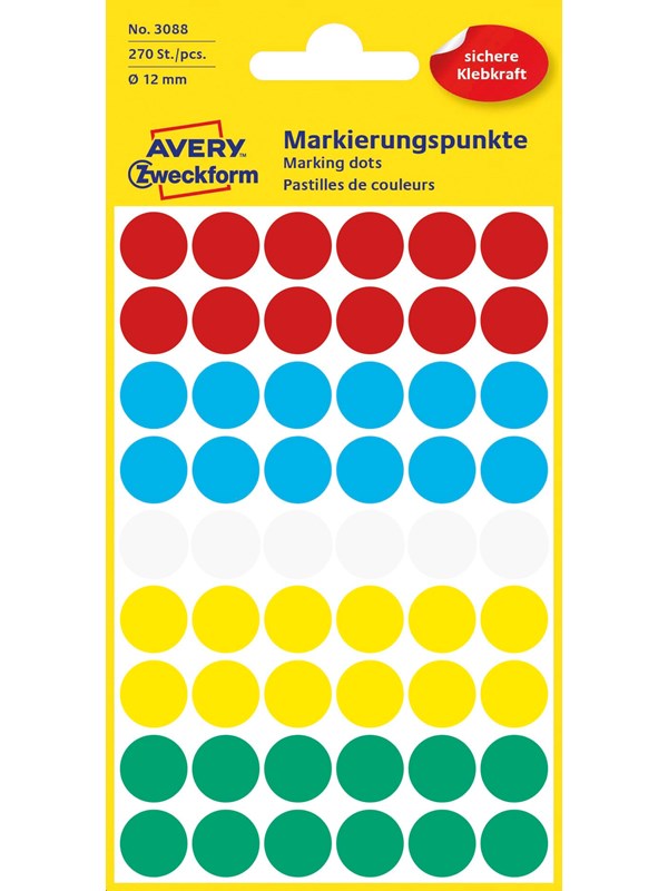 Avery Colour coding dots permanent assorted red green yellow blue white