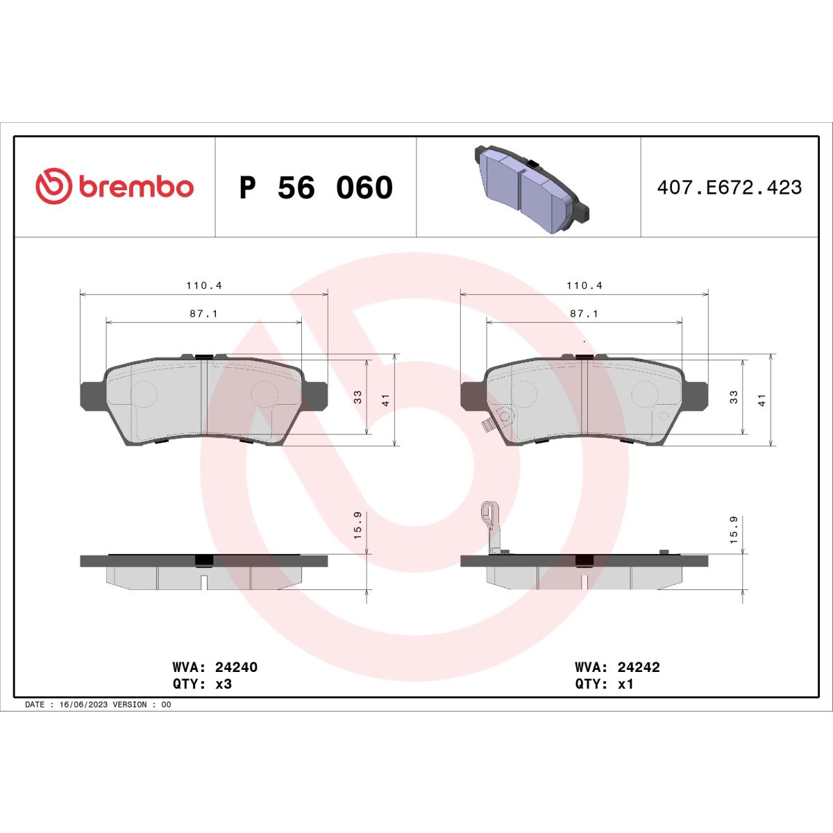 Jarrupalat, levyjarru BREMBO P 56 060