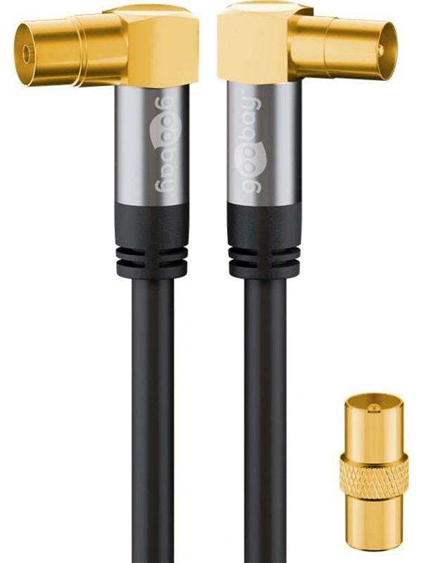 Goobay TV-antennkabel (135 dB), 4x skärmad guldpläterad, koaxial-uttag 90° > koaxial-plugg 90°