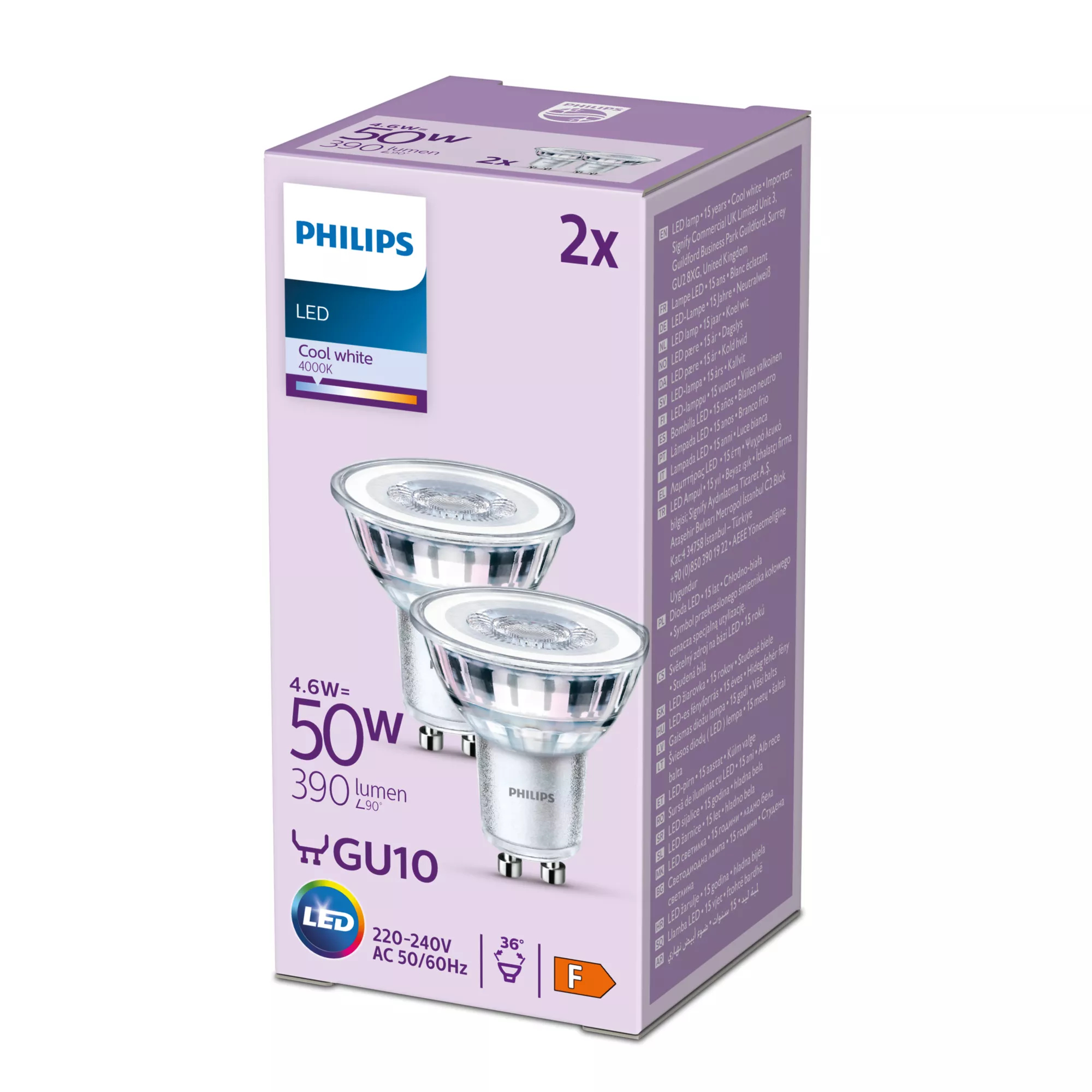 Philips LED-lamppu GU10 4,6W 390lm 840 kirkas 36° 2kpl 2kpl