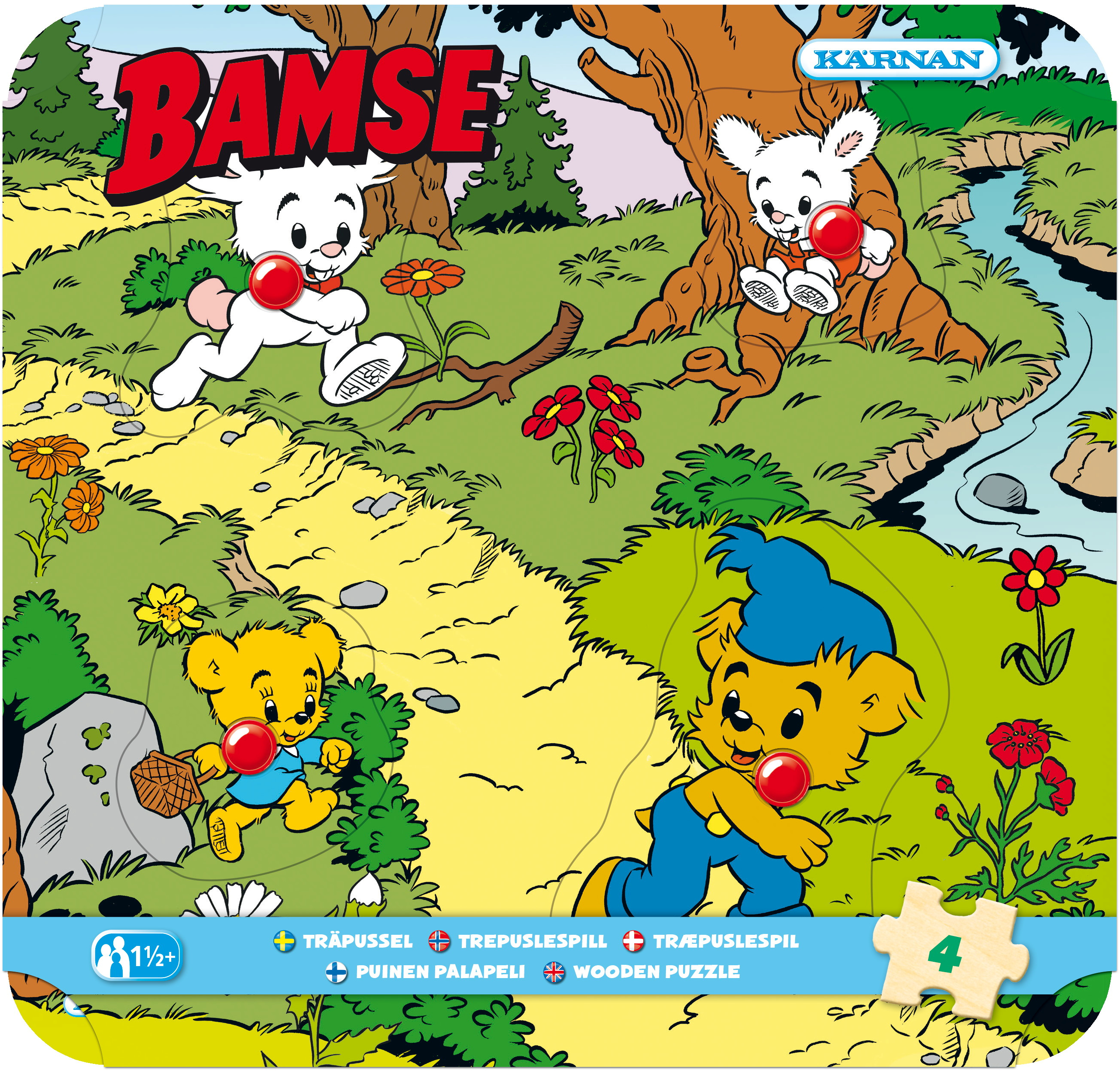 Bamse metsässä Nuppipalapeli puusta 4 palaa Kärnan