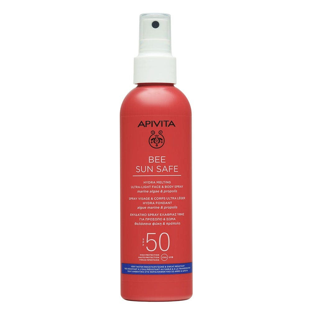 Apivita Ape Sun Safe Hydra Ultrakevyt kasvojen ja vartalon sulattava suihke SPF50 200 ml