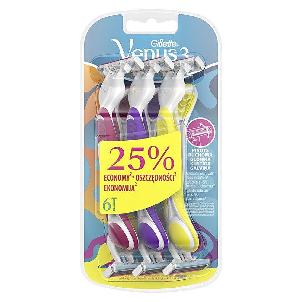 Gillette Venus 3 Plus kertakäyttöistä partaveitsiä 6 kpl