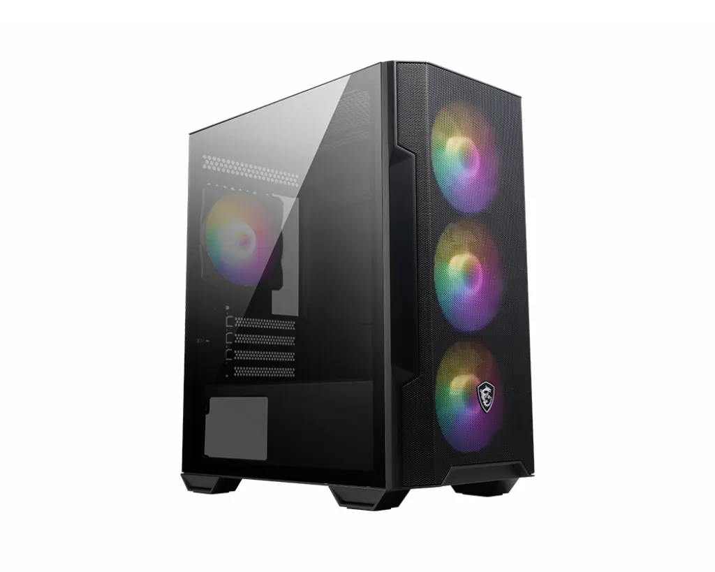 MSI MAG FORGE M100R -miditornikotelo ikkunalla ja RGB-valaistuksella, musta