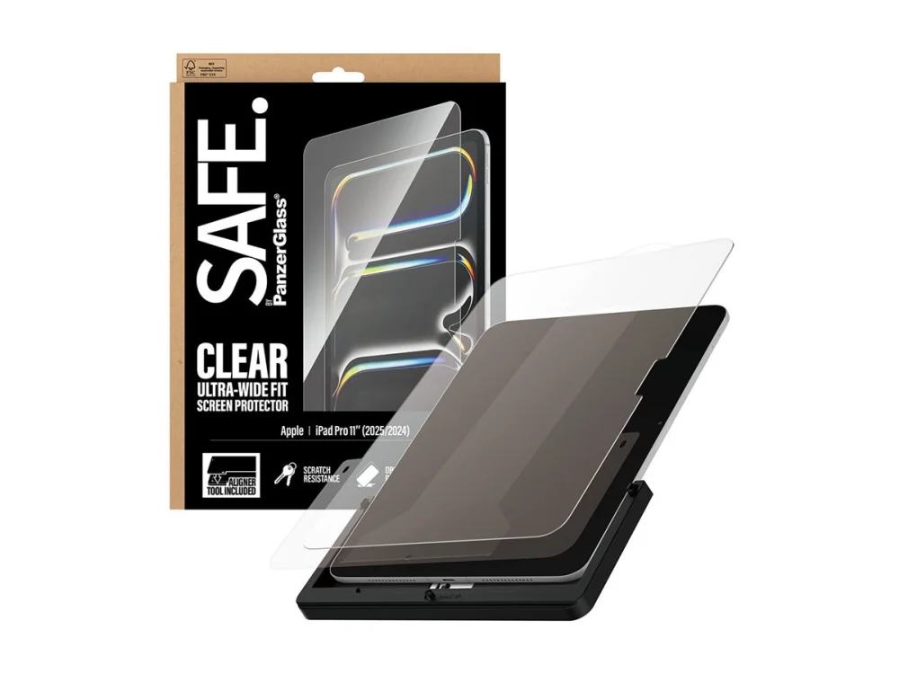 PanzerGlass SAFE. by ® Screen Protector iPad Pro 11 (2024-2025) | Ultra-Wide Fit w. Fastfit tool, Apple, Apple - iPad Pro 11 (2024), Apple - iPad Pro 11 (2025), Asennus kuivana, Naarmuuntumisenkestävä, Iskunkestävä, Läpinäkyvä, 1 kpl