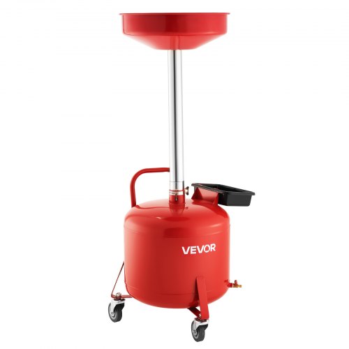 VEVOR 30L Waste Oil Drain Tank, Industrial Fluid Drain Tank with Adjustable Funnel Height, Portable Oil Drainer with Wheels & Toolbox, Fluid Fuel Transfer Drainage for Auto Repair Shops, Red