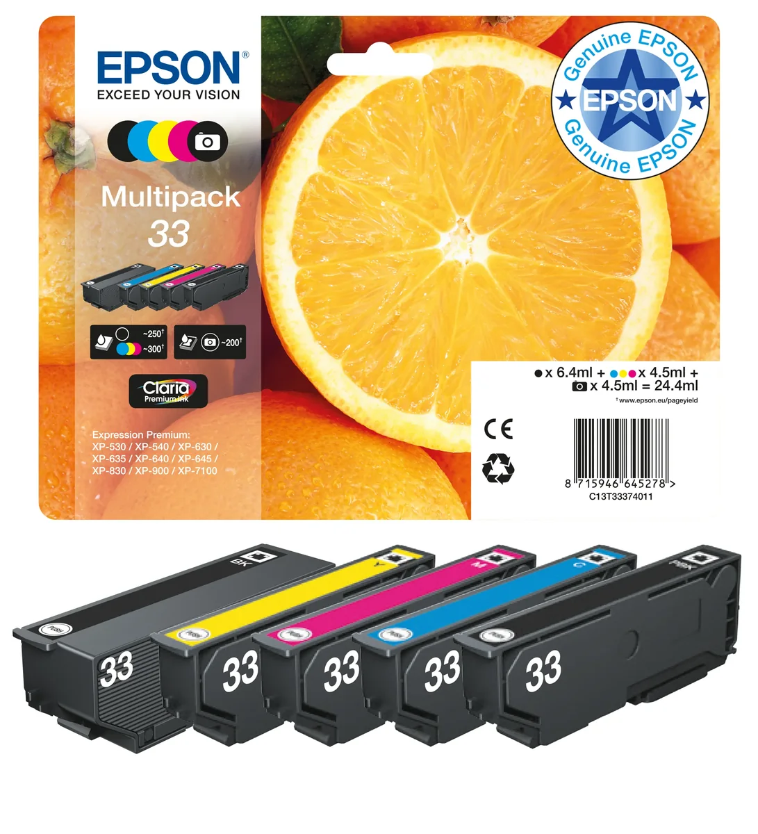 Epson Muste Monipakkaus (b/c/m/y/pb) Claria Premium 33 - Xp-530