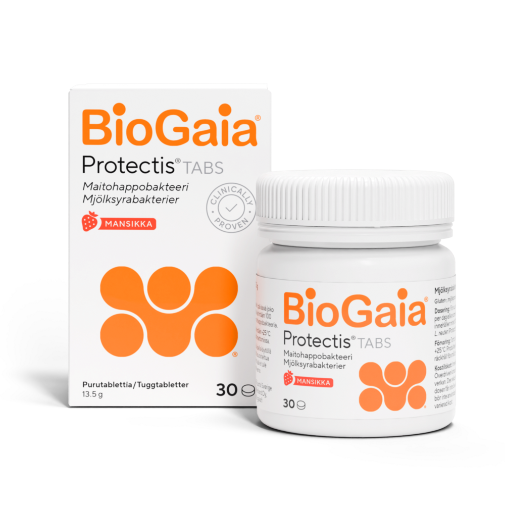 BioGaia Tabs maitohappobakteeri Mansikka 30 tabl