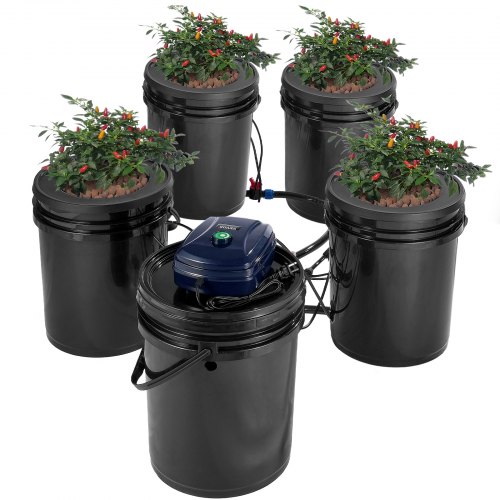 VEVOR RDWC Hydroponics System Recirculating Deep Water Culture 4 Buckets 18.9 L