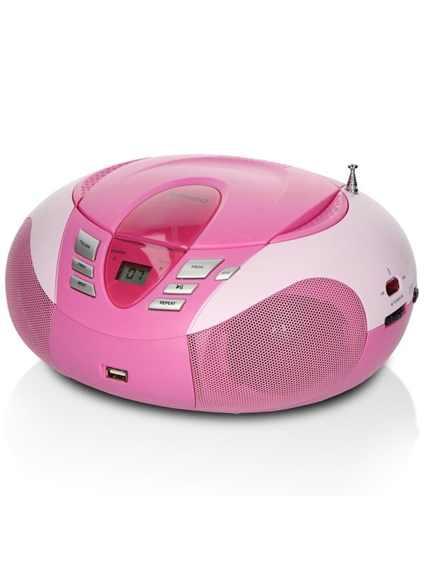 Lenco Kannettava FM-radio CD- ja USB-soitin Vaaleanpunainen