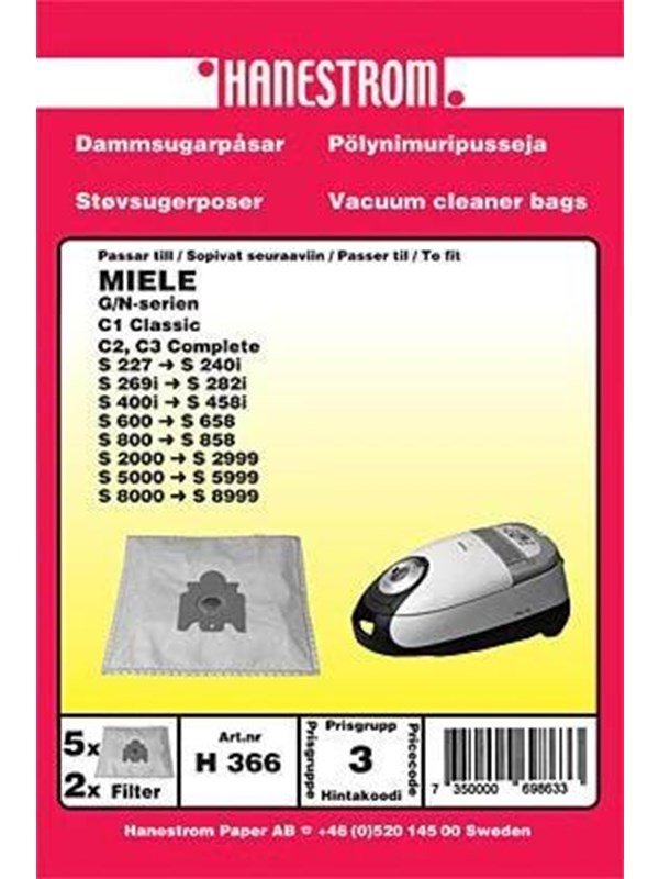 Premium Pölypussit Vastaava Miele GN, 5kpl. + moottorisuodattimen DU12193 Vastaa: GN