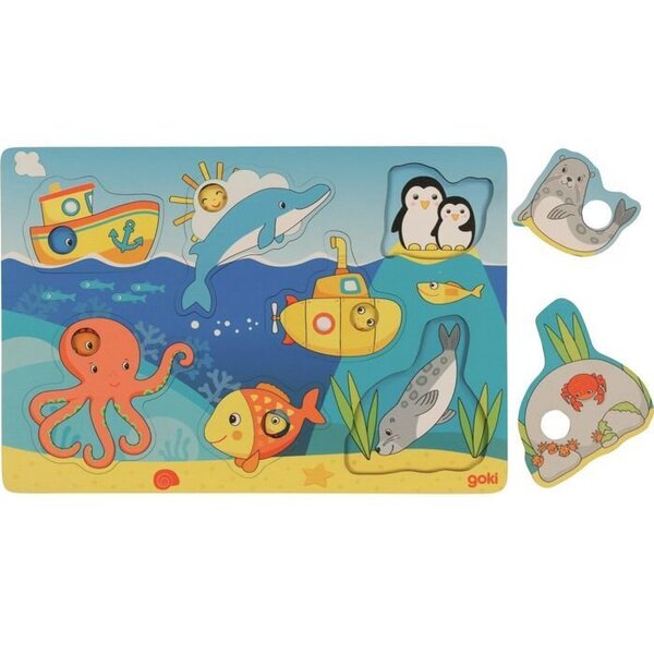 Goki Wooden Background Puzzle Sea Animals 7 pcs. Puu