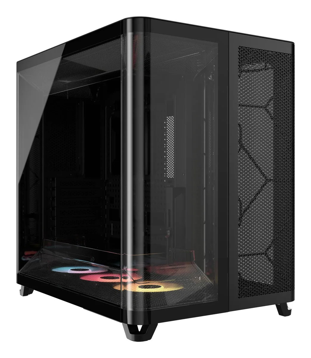 Corsair AIR 5400 RS-R ARGB -miditornikotelo ikkunalla ja RGB-valaistuksella, musta