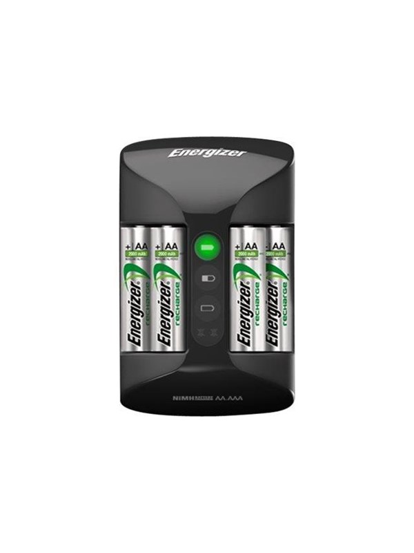 Energizer Pro Charger, Nikkelimetallihybridi (NiMH), Ylivaraus, Vastakkainen napaisuus, Oikosulku, AA, AAA, 4 kpl, Sisältää paristot