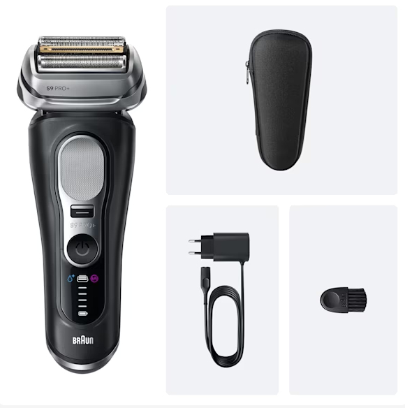 Braun Series 9 Pro+ 9600s, Teräverkollinen parranajokone, musta, Painikkeet, Akku, Litiumioni (Li-Ion), Sisäänrakennettu akku