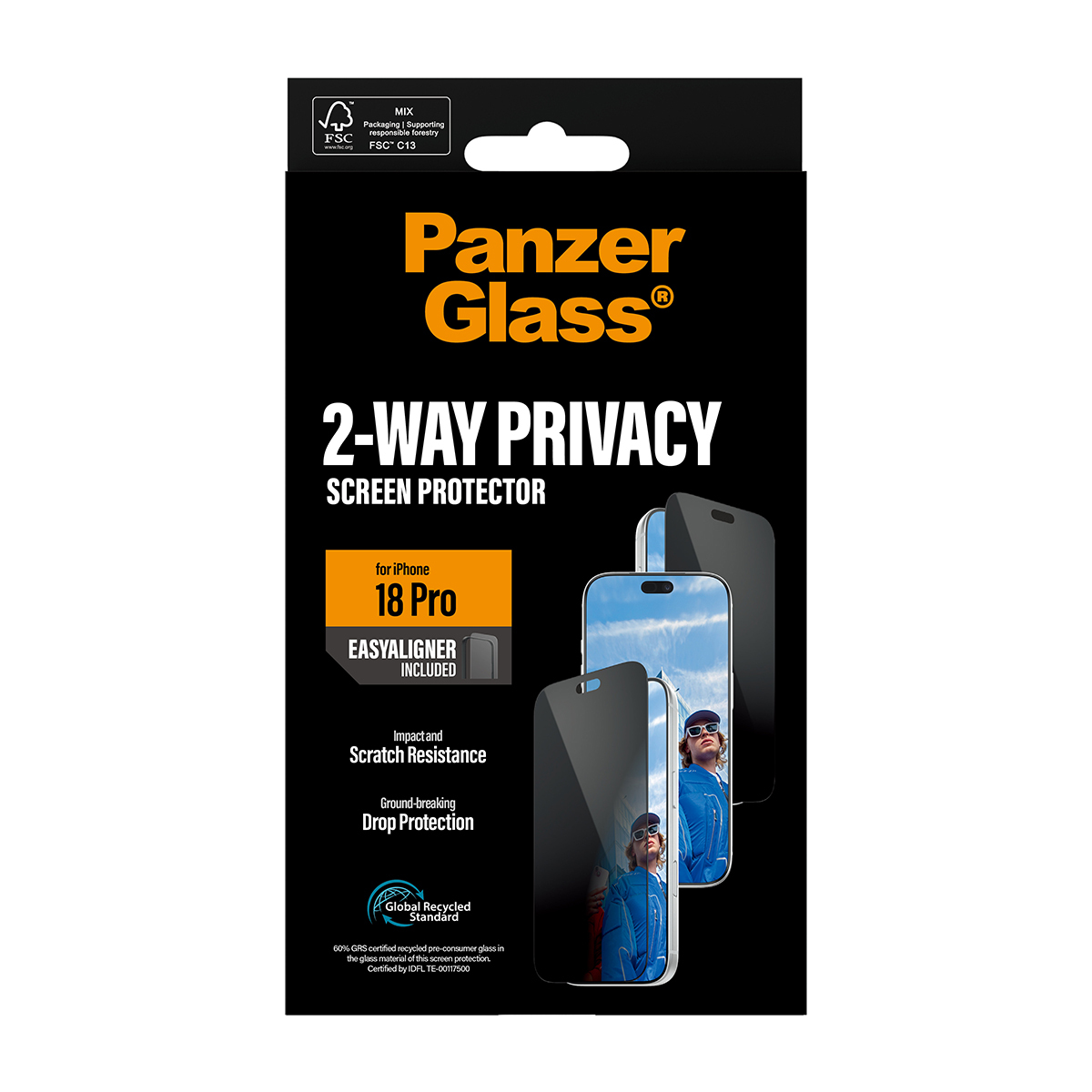 PanzerGlass 2-Way Privacy Screen Protector Apple iPhone 18 Pro | Ultra-Wide Fit w. EasyAligner
