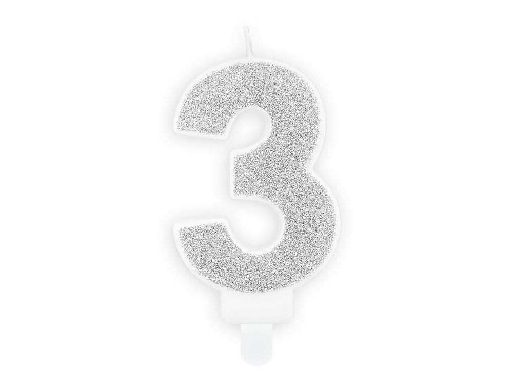 Kakkukynttilä Numero 8 Hopea Kimaltava - Siffra 3