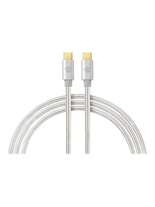 Nedis USB kaapeli | USB 2.0 | USB-CTM Uros | USB-CTM Uros | 100 W | 480 Mbps | Kullattu | 2.00 m | Pyöreä | Nailon / Punottu | Hopea | Laatikko kannella ja ikkunalla