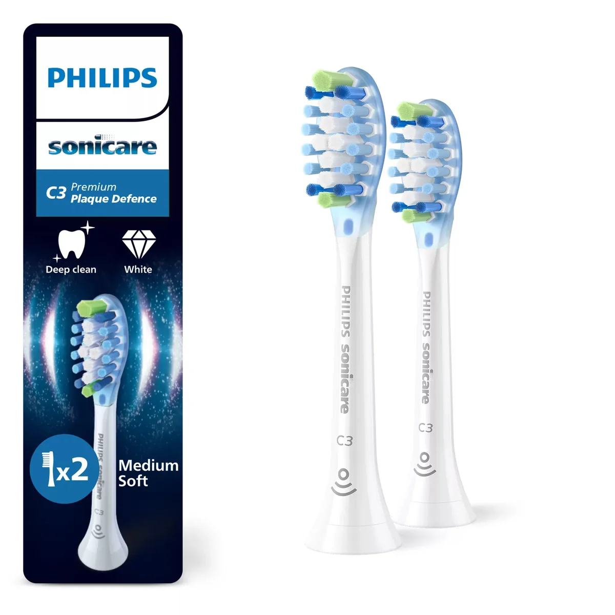 Philips Sonicare C3 Premium Plaque Defence 2 kpl -vaihtoharjaspäät, Valkoinen