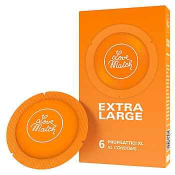 Love Match - Extra Large XL-kondomi, 6 kpl, isot kondomit, lateksia, suora, läpinäkyvä