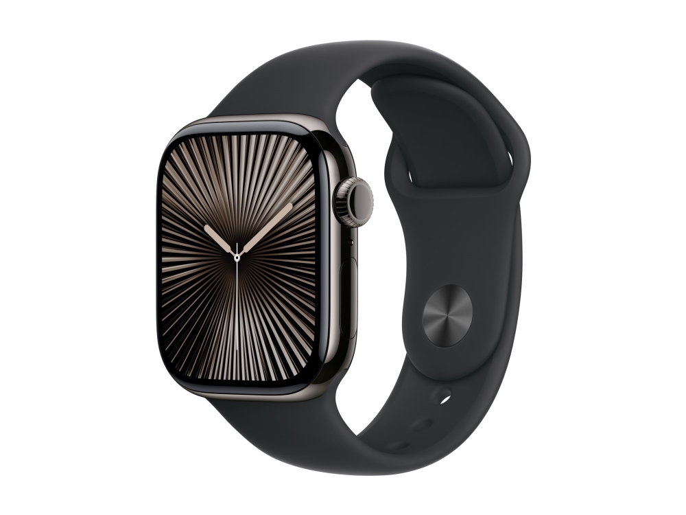 Apple Watch Series 10 GPS + Cell 42 mm liuske­kivi titan, musta urheiluranneke - M/L