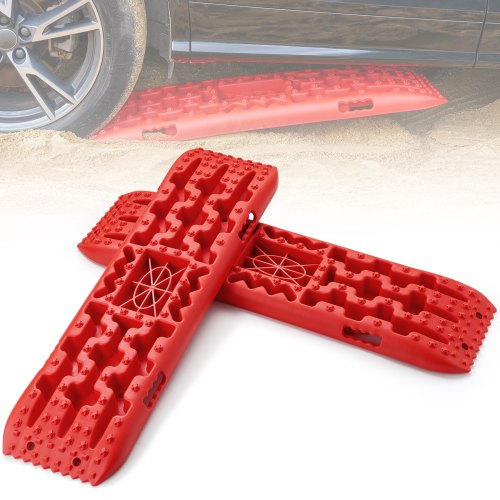 VEVOR 10 TON Traction Boards with PP Material, Recovery Boards for Off-road Vehicles/Cars/Pickups/SUVs/RVs, Pair Tire Traction Mats on Snow, Sand, Mud and Loose Terrain, Storage Bag, Long, Red