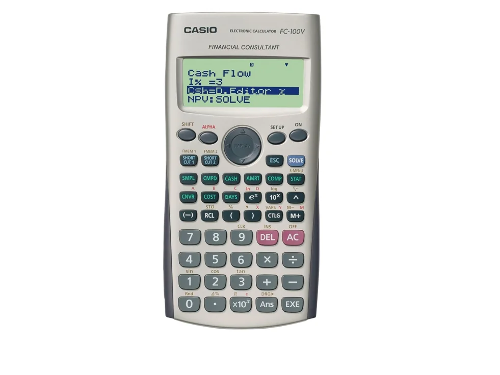 Casio FC-100V, tasku, talous, 10 numeroa, salama, akku, harmaa