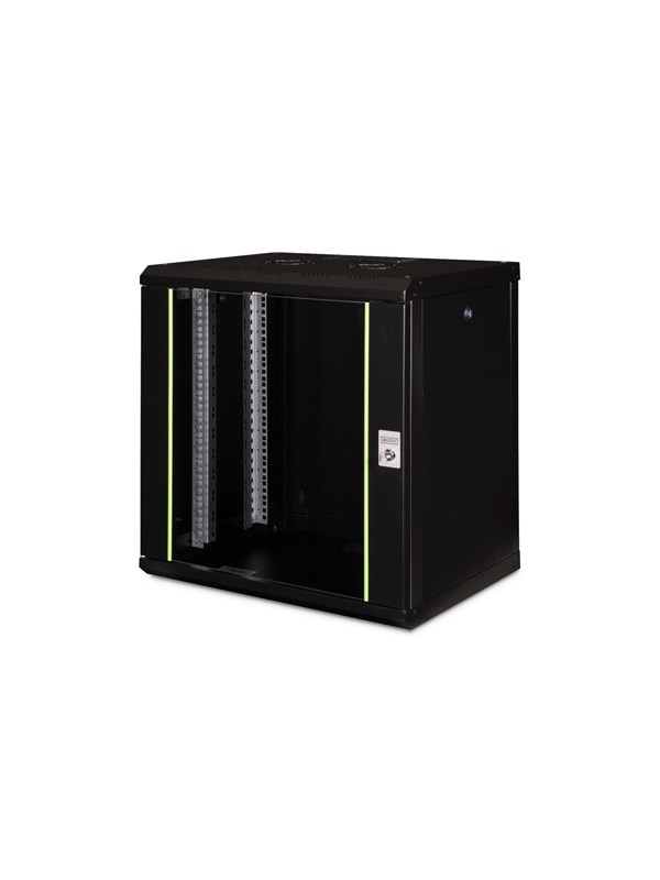 Digitus DN-19 12-U-SW, Seinään asennettava laitekehikko, 12U, 100 kg, Näppäinlukko, Musta