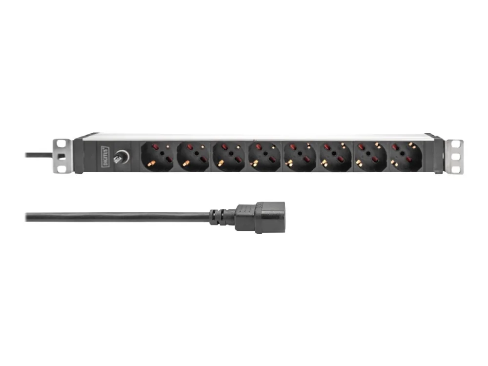 Digitus DN-95410-IT, 1U, Vaaka/Pysty, Alumiini, Muovi, 8 AC-pistorasia(a), Tyyppi L, C14 liitin