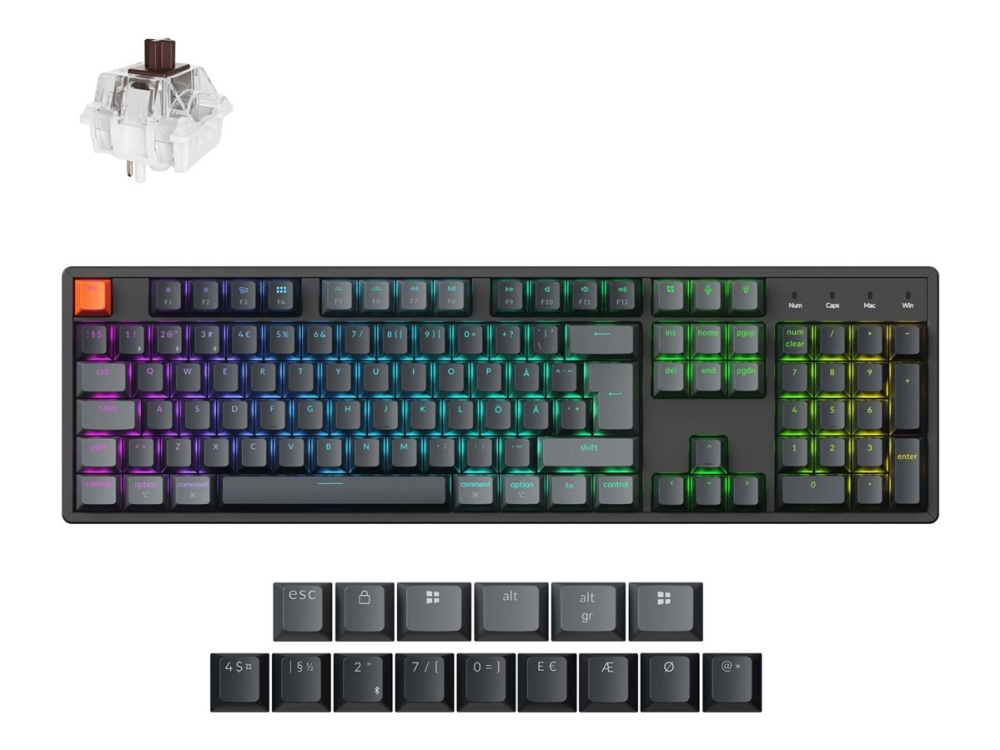 Keychron K10 v2 RGB QMK Wireless Hot Swap QMK - Super Brown - Pelinäppäimistö - Pohjoismainen - Musta