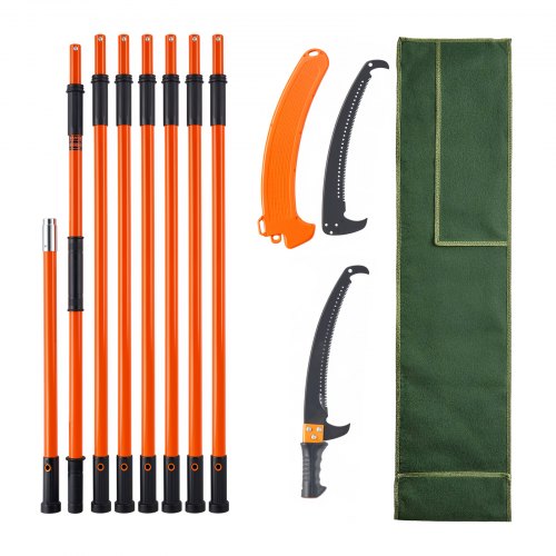VEVOR Manual Pole Saw, 2.2 - 8.2 m Extendable Tree Pruner, Sharp Steel Blade High Branches Trimming, Manual Branch Trimmer with Lightweight 2.4 m Fiberglass Handles, for Pruning Palms and Shrubs