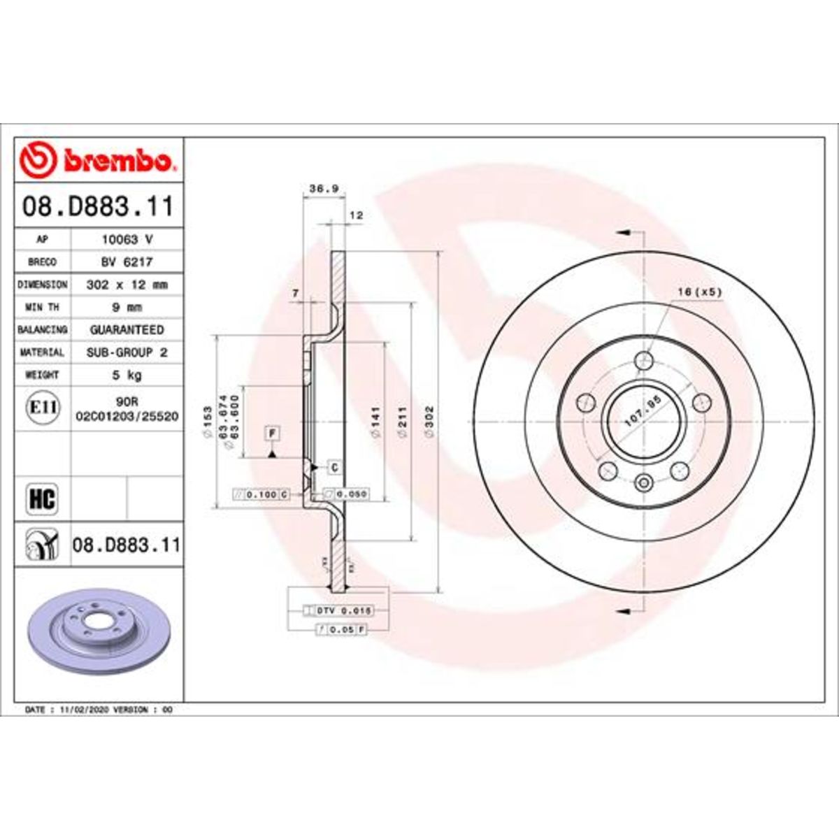 Jarrulevy BREMBO 08.D883.11