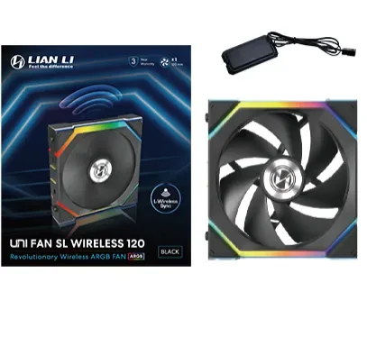 Lian Li UNI FAN SL Wireless PWM ARGB -tuuletin, nestelaakeri, 120 mm, musta